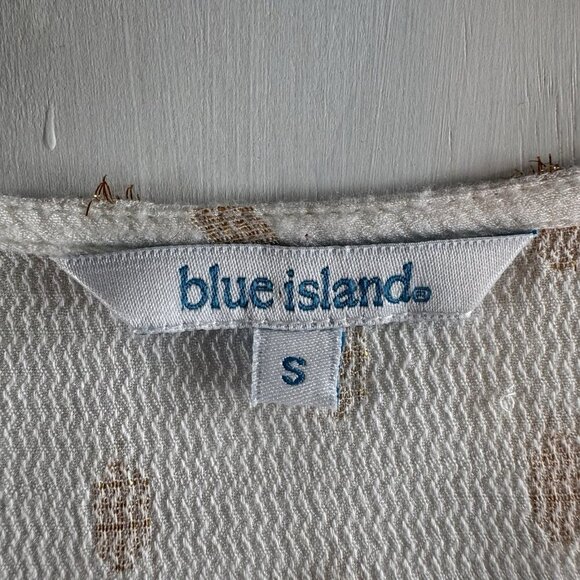 Blue Island Swim Cover Up Size Small White And Gold Tie Front Tassels Boho - Picture 2 of 13